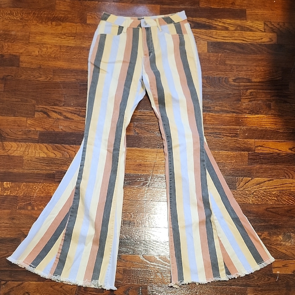 SOLD! SOLD! SOLD! Saints & Hearts 70s Ultra Flare High Rise Multicolor Striped